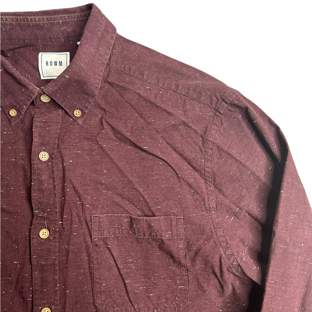ROWN Men’s Long Sleeve Button Down‎ Shirt Maroon Premium Fabric Size Large